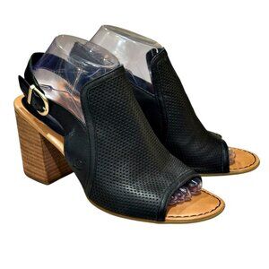 BORN SUTRA Perforated Black Leather Block Heel Sandals Size 9M Slingback Comfort